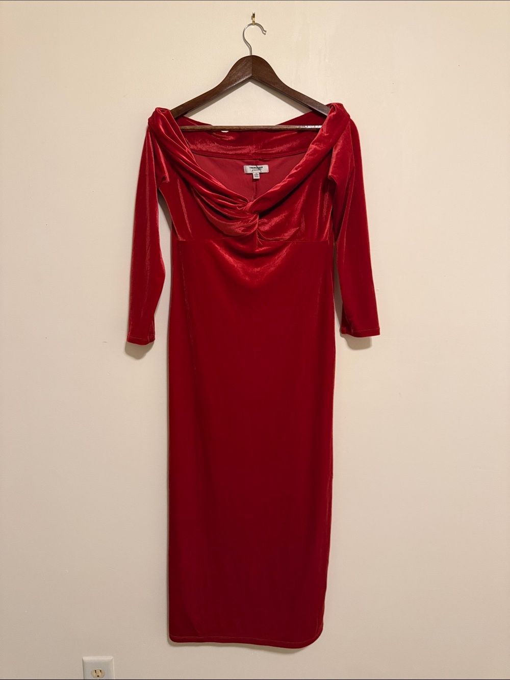 Old Navy Red Velvet Draped Cowl Neck Luxurious Gown Christmas Midi Dress MP